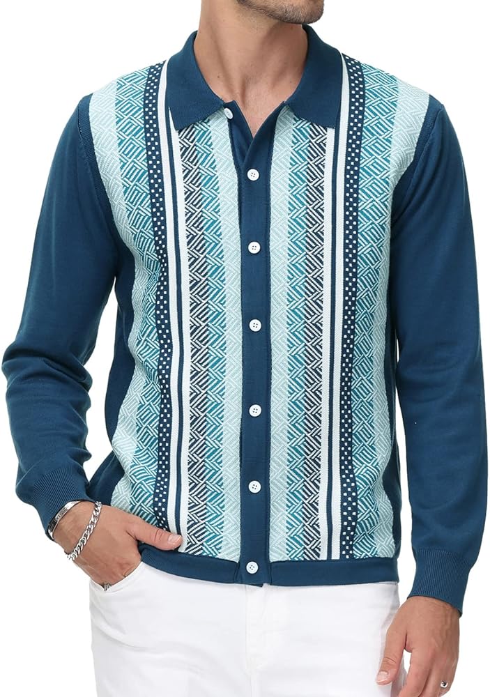 PJ PAUL JONES Men‘s Button Down Polo Shirts Striped Knitted Cardigan Sweaters