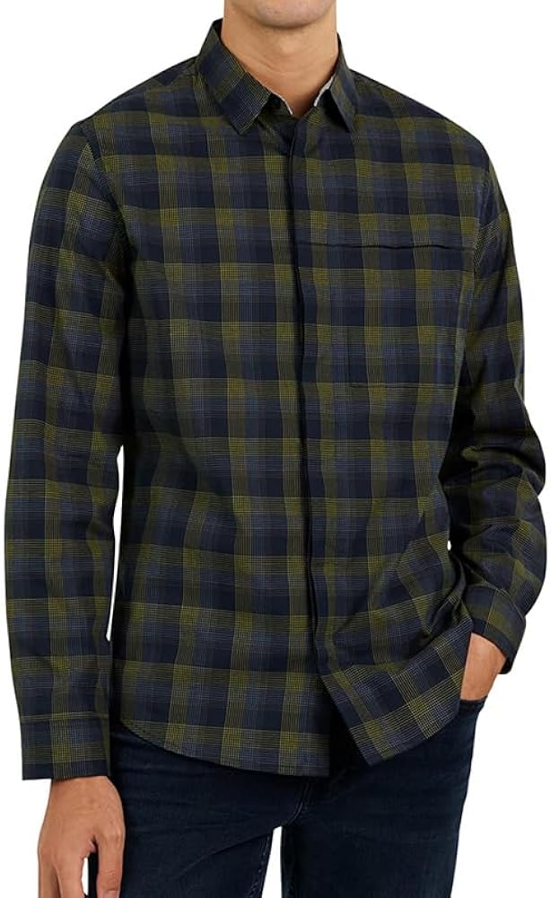 DKNY Men's Long Sleeve Button Down Shirt - Premium Soft Mens Casual Button Up Shirts | Plaid Shirts for Men