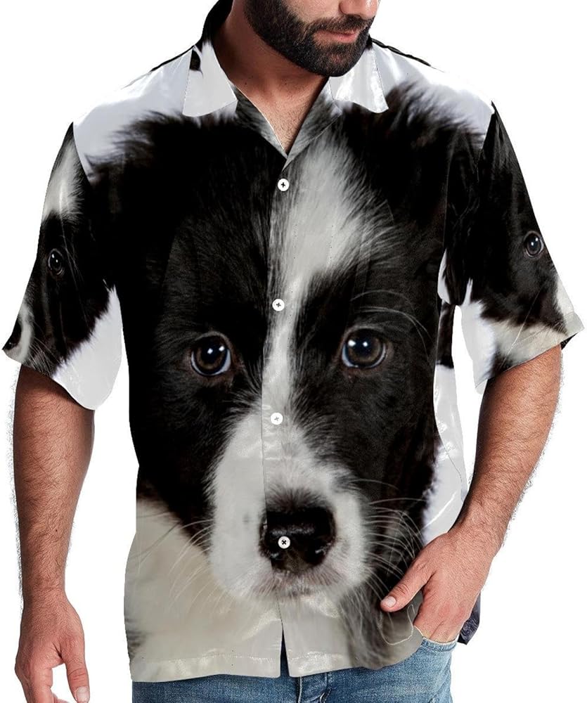 Border Collie Puppy Dog Men Casual Button Down Shirts Short Sleeve