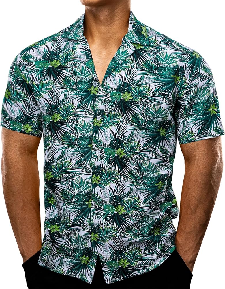 YOHOWA Men's Hawaiian Shirt Short Sleeve Casual Button Down Dress Shirts Beach Breeze Party