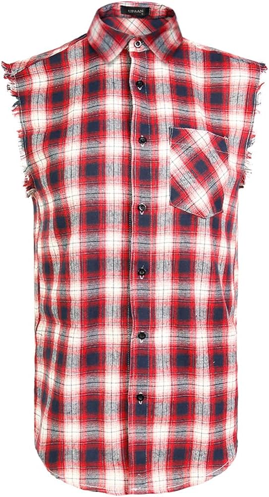 Men Sleeveless Plaid Shirt, Cowboy Button Down Shirts, Muscle Performance Sleeveless Shirts