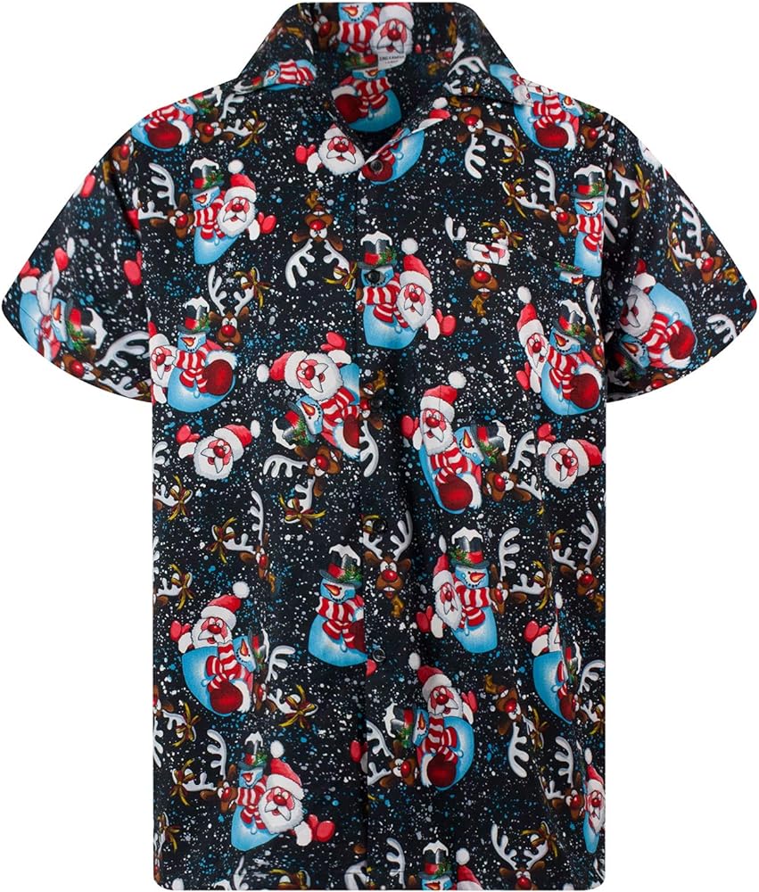 Funky Hawaiian Shirt Men Short-Sleeve Front-Pocket Christmas Designs