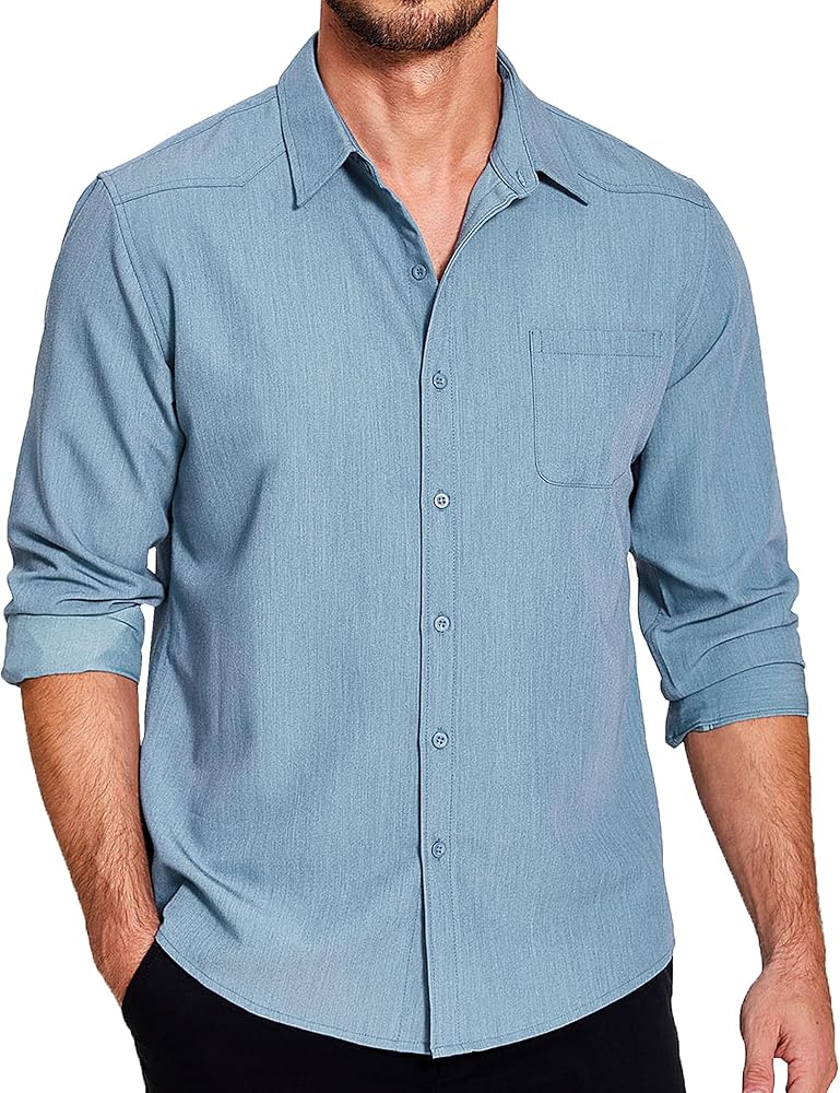 COOFANDY Men's Casual Dress Shirts Long Sleeve Button Down Denim Work Shirts