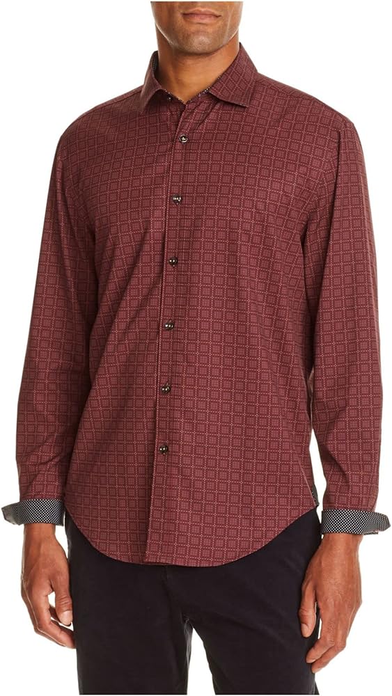 Mens Red Patterned Button Down Stretch Casual Shirt M