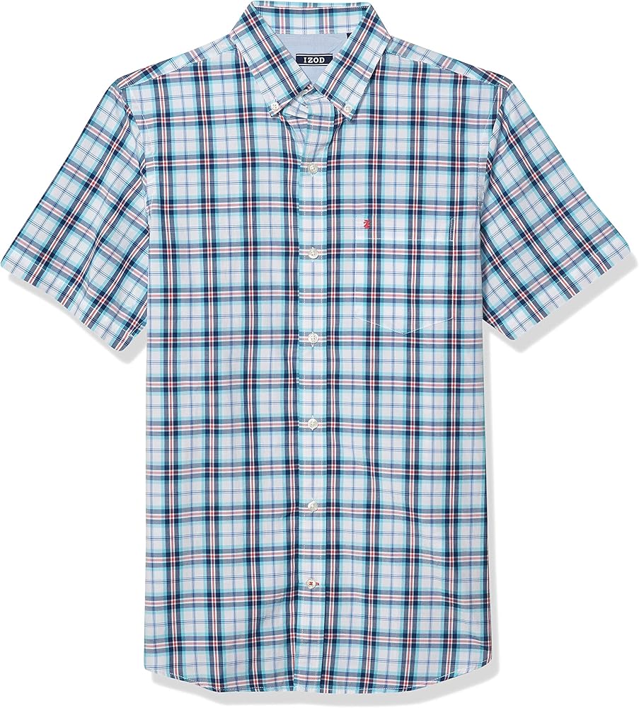 IZOD Men's Breeze Short Sleeve Button Down Plaid Shirt