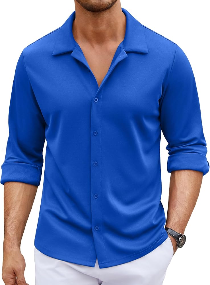 COOFANDY Men's Long Sleeve Button Down Wrinkle Free Shirt Casual Untucked Stretch Dress Shirts