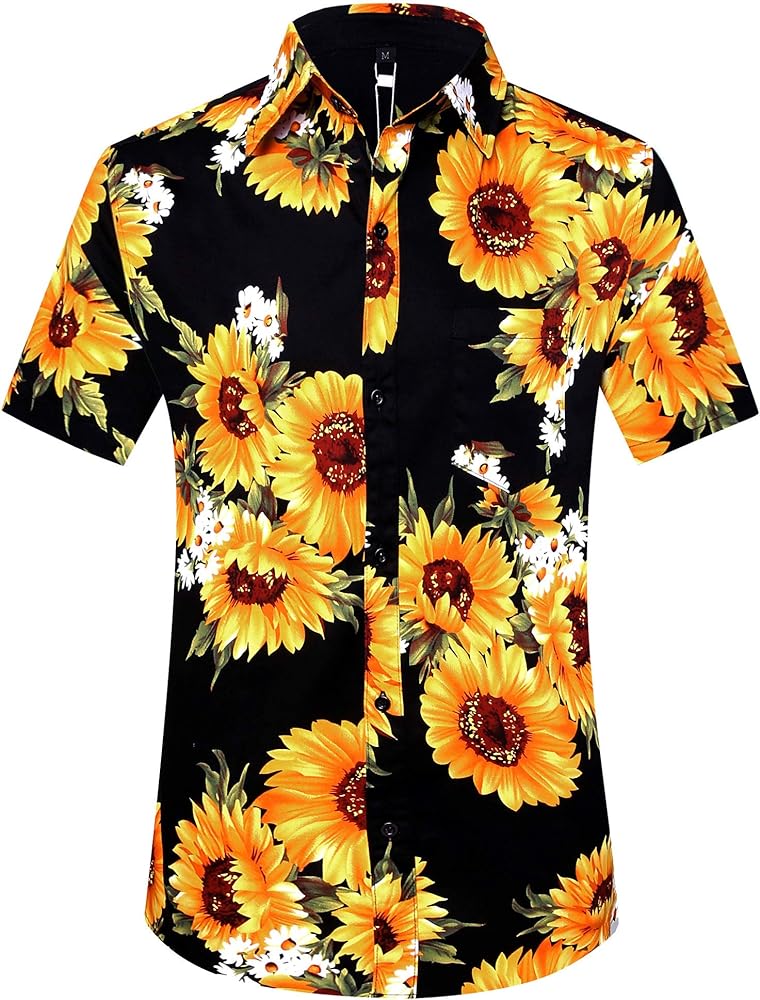 PEGENO Men's Flower Casual Button Down Short Sleeve Hawaiian Shirt