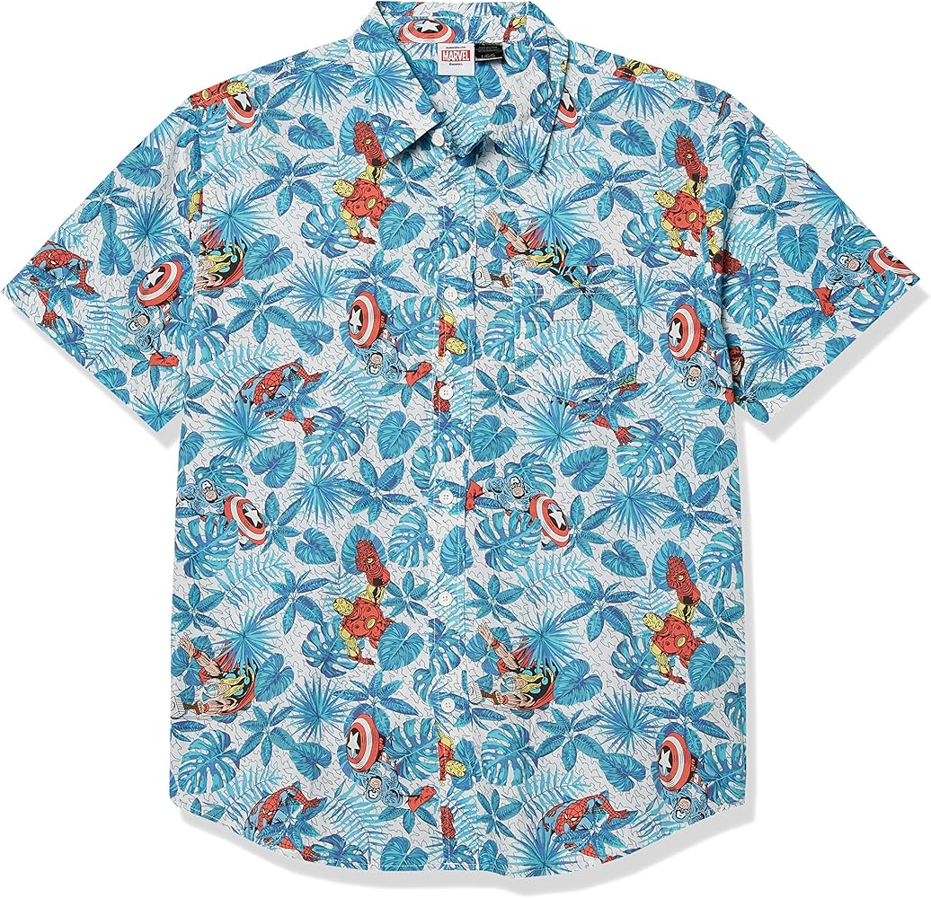 Marvel Men's Avengers Captain America Spider-Man Button Up Hawaiian Shirt