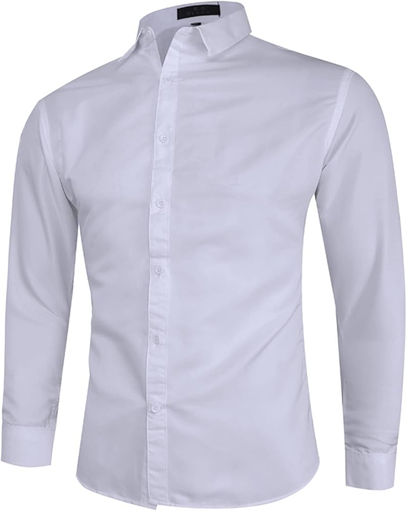 Mens Business Dress Shirts Long Sleeve Banded Collar Shirt Button Down Formal Wedding Tshirt Slim Solid Casual Blouse