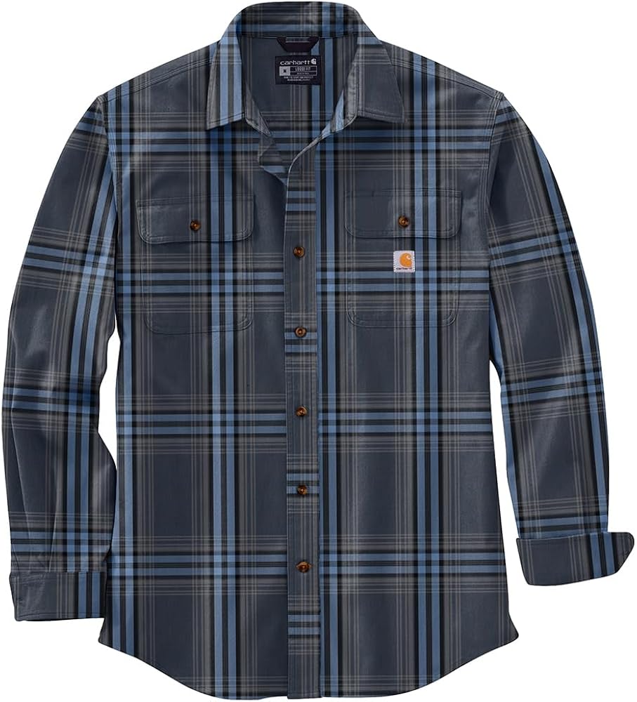 Carhartt Men's 105947 Loose Fit Heavyweight Flannel Long-Sleeve Plaid Shirt - X-Large Tall - Navy