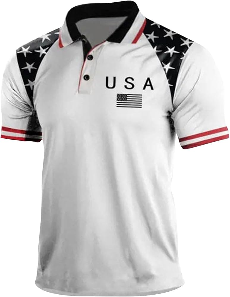 Men's 4th of July 1776 Polo Shirt Patriotic Golf Shirts for Men American Flag Print Short Sleeve T-Shirts