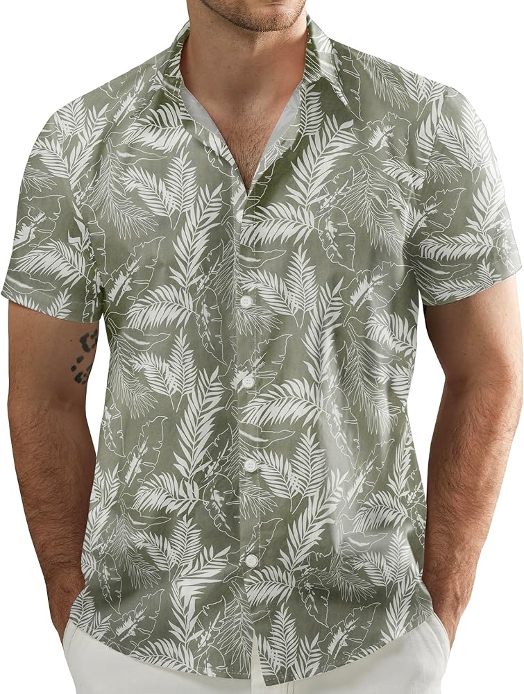 JOGAL Men's Hawaiian Shirt Casual Short Sleeve Button Down Shirt Tropical Floral Summer Beach Shirt