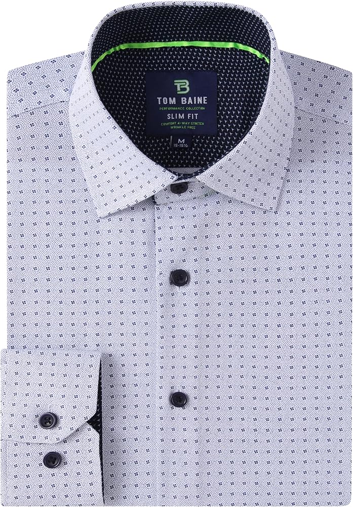 Men Slim Fit Performance Long Sleeve Geometric Casual Button Down Shirt