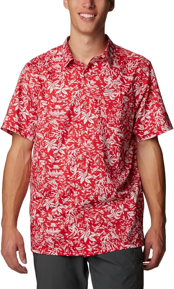 Columbia Men's Super Slack Tide Camp Shirt, Red Spark Kona Kalikimaka Print, Medium