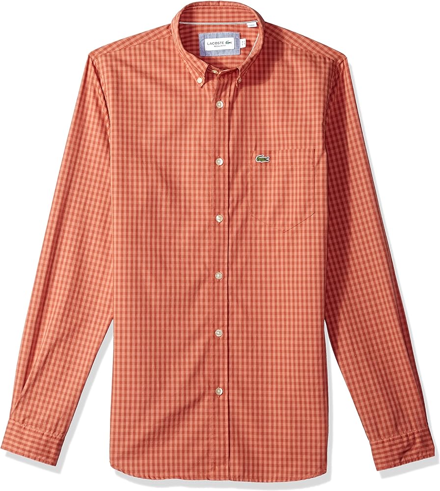 Lacoste Long Sleeve with Pocket Gingham Poplin Regular Fit Woven Shirt, CH9559