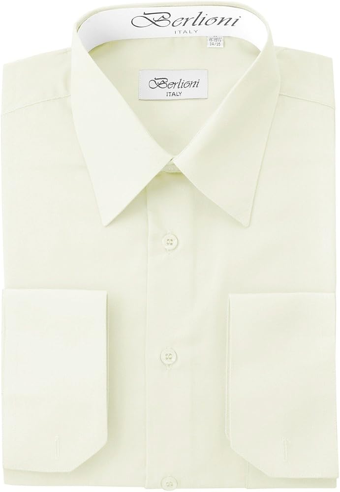 Italy French Convertible Cuff Solid Mens Dress Shirt