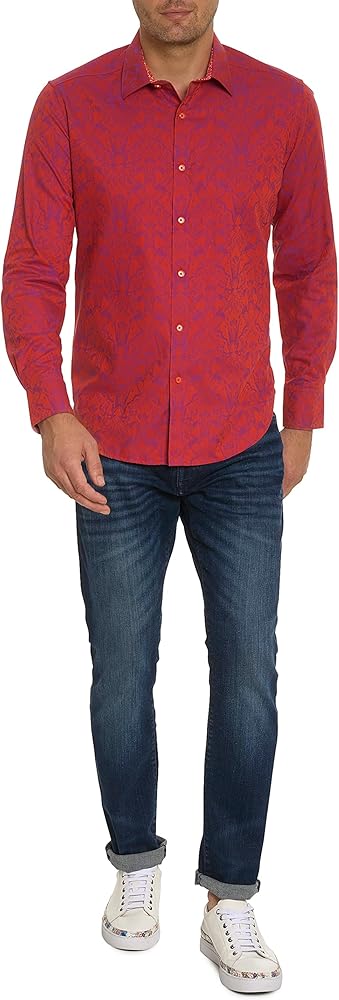 Robert Graham Men's Highland 2 Long-Sleeve Woven Shirt, RED, Small