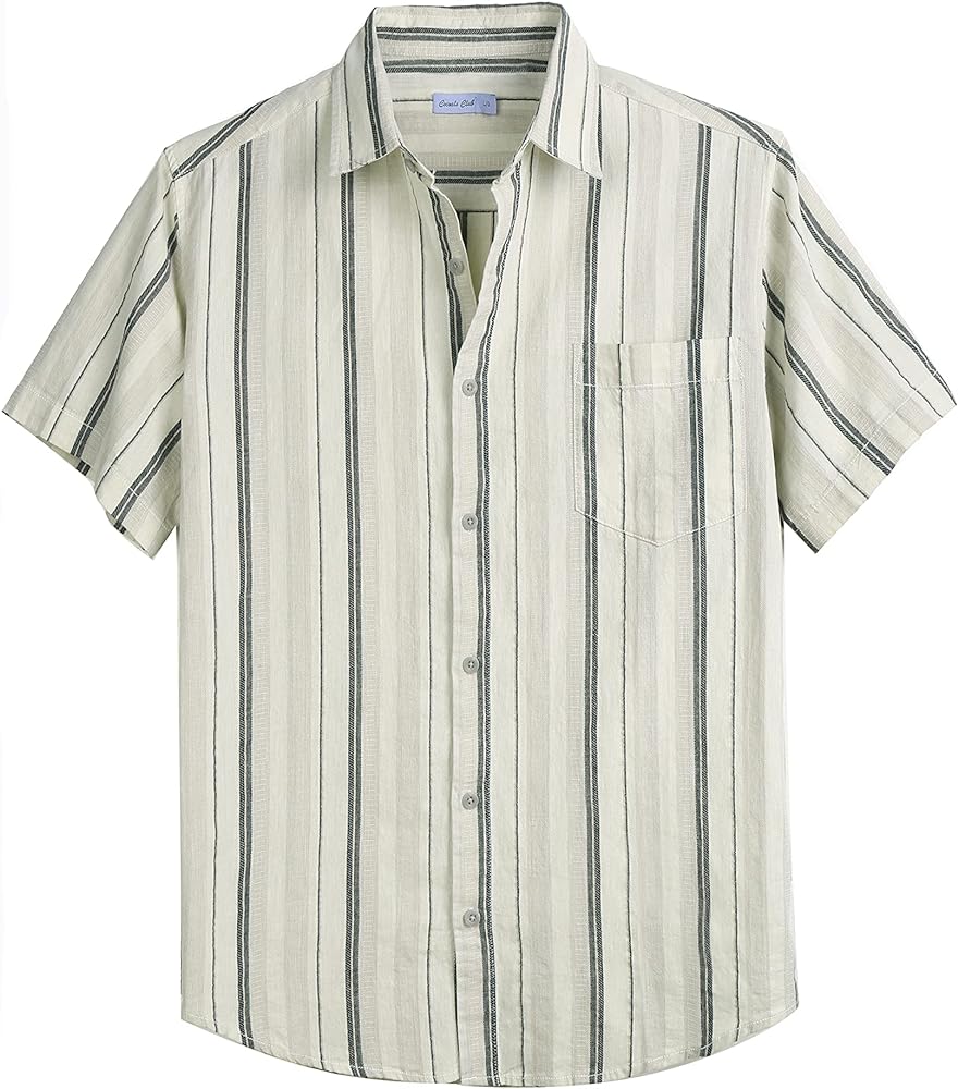 COEVALS CLUB Men’s Linen Beach Summer Casual Button Down Shirt Short Sleeve Shirt