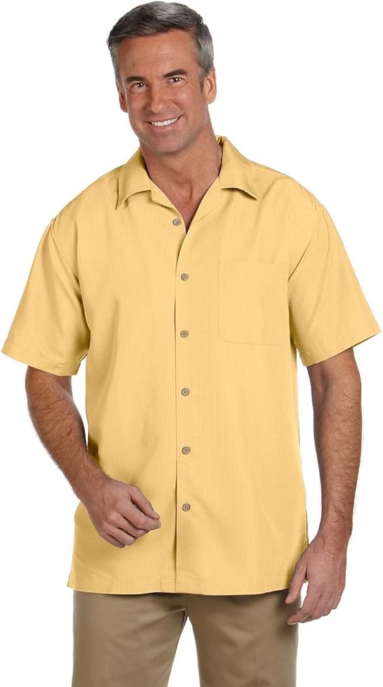 Men's Short Sleeve Barbados Textured Button Down Camp Shirt M560 yellow X-Large