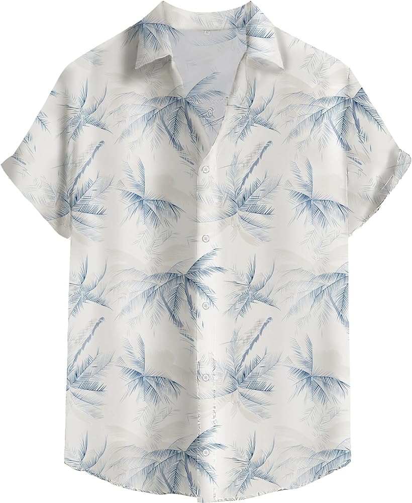 Hawaiian Shirt for Men, Summer Beach Casual Short Sleeve Button Down Shirts, Tropical Aloha Floral Shirts for Vacation