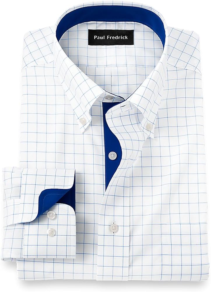 Paul Fredrick Men's Tailored Fit Non-Iron Cotton Check Dress Shirt