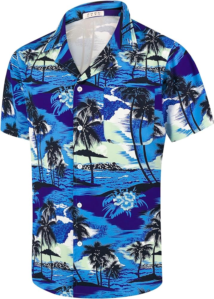 Men's Hawaiian Floral Shirts Printed Button Down Tropical Holiday Beach Shirts for Men