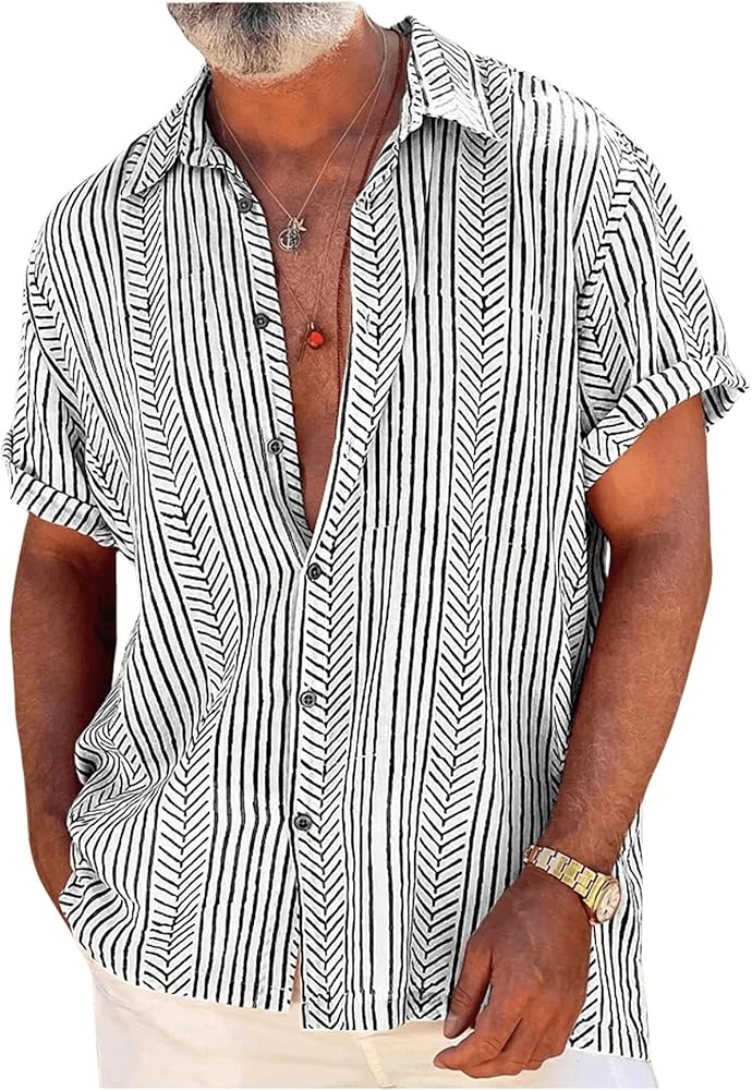 Verdusa Men's Casual Hawaii Shirts Button Down Summer Printed Tops