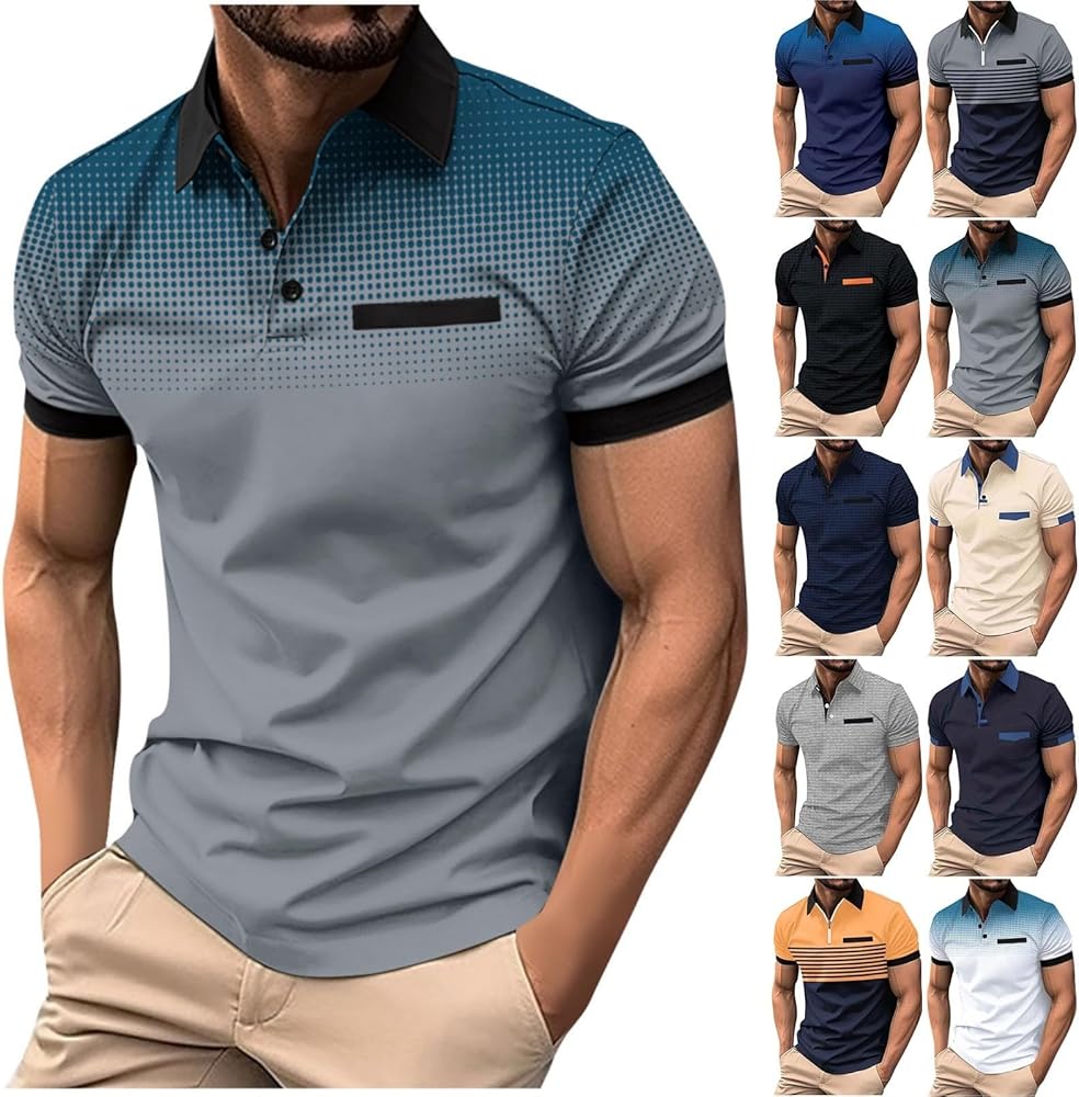 Polo Shirts for Men Short Sleeve Causal Summer Henley Shirt Big and Tall Golf Tshirt Pullover Gym Workout Tee Tops