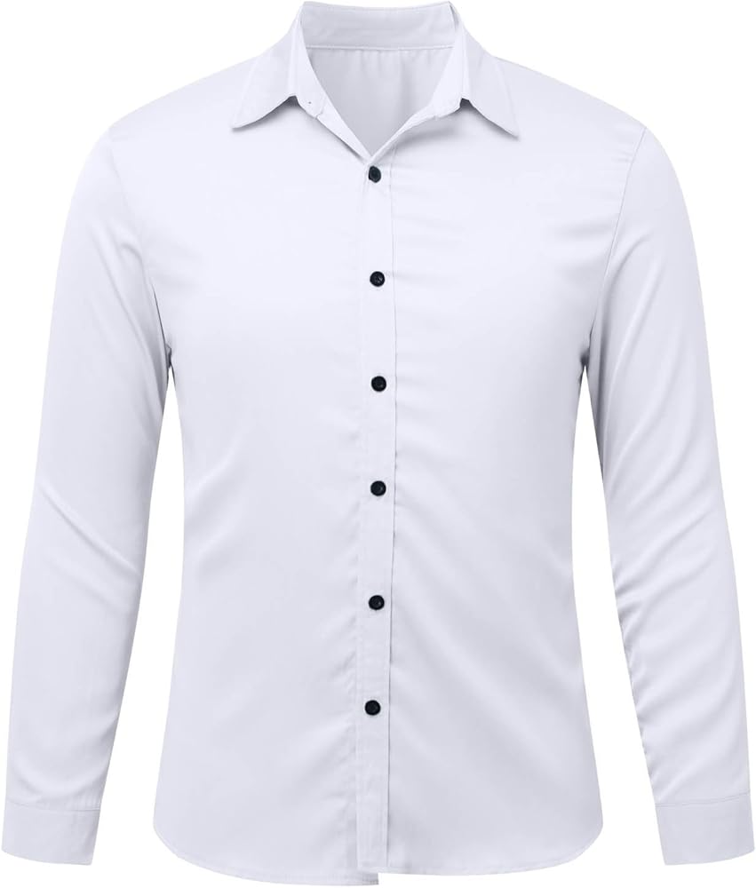 Dress Shirts for Men Solid Long Sleeve Stretch Wrinkle-Free Formal Blouses Business Casual Button Down T Shirt