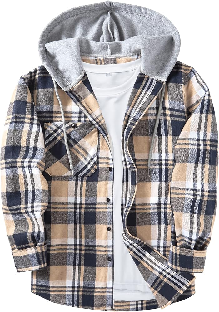 SWISSWELL Mens Flannel Hoodie Shirts Long Sleeve Fashion Plaid Jackets Button Down Shirts