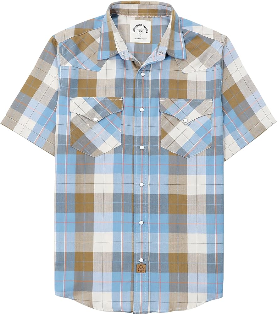 Dubinik®50% Viscose derived from Bamboo,50% Polyester Mens Short Sleeve Western Cowboy Pearl Snap Casual Plaid Shirts for Men