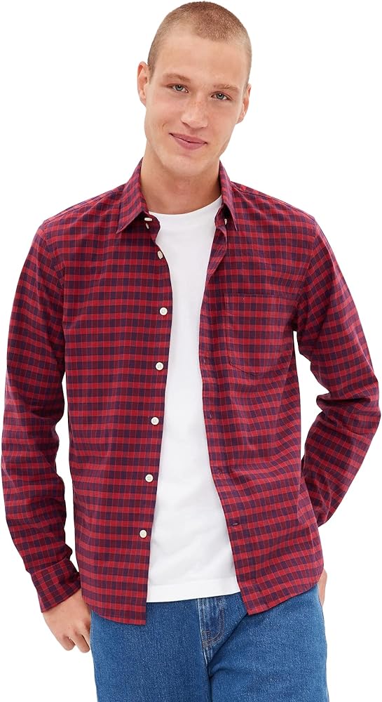 GAP Men's Long Sleeve Untucked Stretch Poplin Button Down Shirt