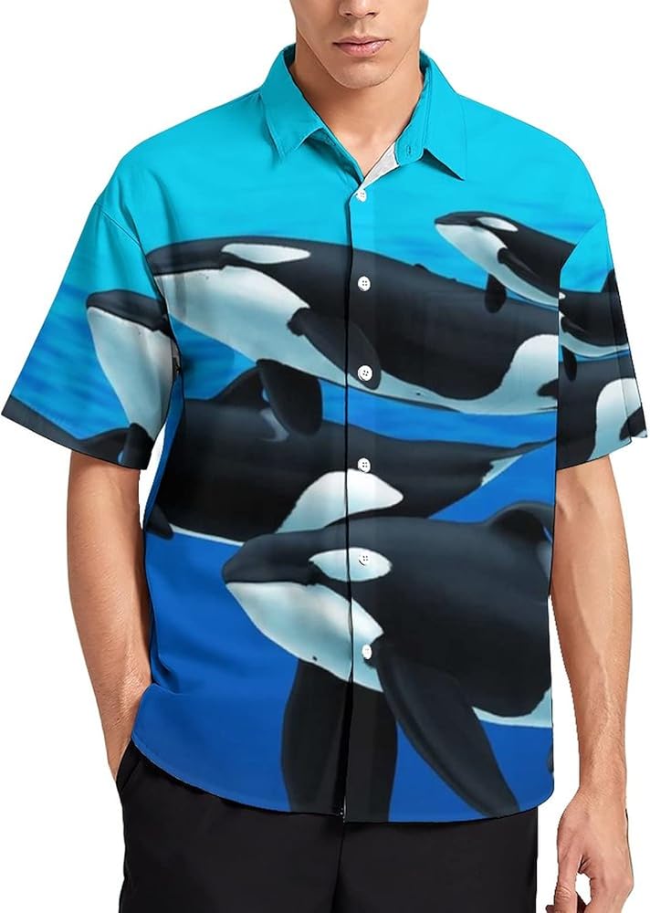 Orca Killer Whale Men's Shirt Button Down Short Sleeve Hawaiian Shirts Top for Beach Business Casual