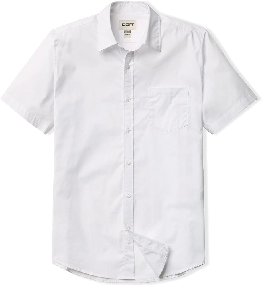 CQR Men's Regular Fit Short Sleeve Shirts, 100% Cotton Button-Up Casual Poplin Shirt