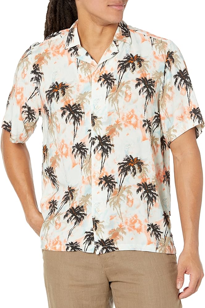 BOSS Men's Tropical Palm Print Short-Sleeve Button Down Shirt