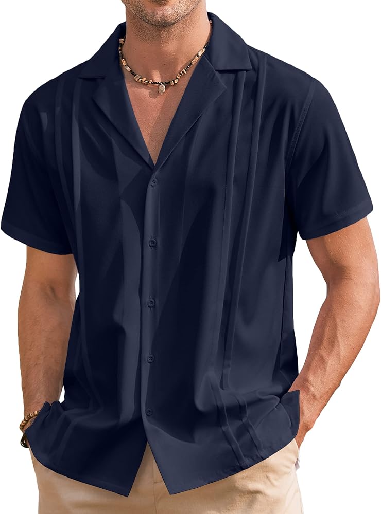 COOFANDY Mens Short Sleeve Button Down Shirts Vacation Beach Wear Mexican Guayabera Shirts