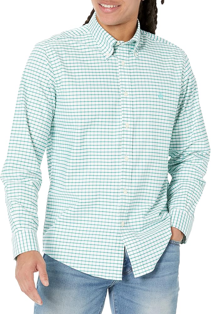 Brooks Brothers Men's Non-Iron Stretch Oxford Sport Shirt Long Sleeve Windowpane