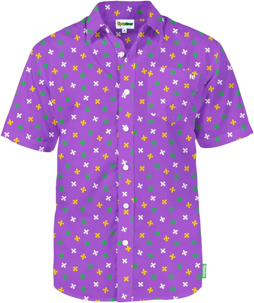 Tipsy Elves Men's Beads Mardi Gras Hawaiian Shirt - Mardi Gras Button Down Shirt