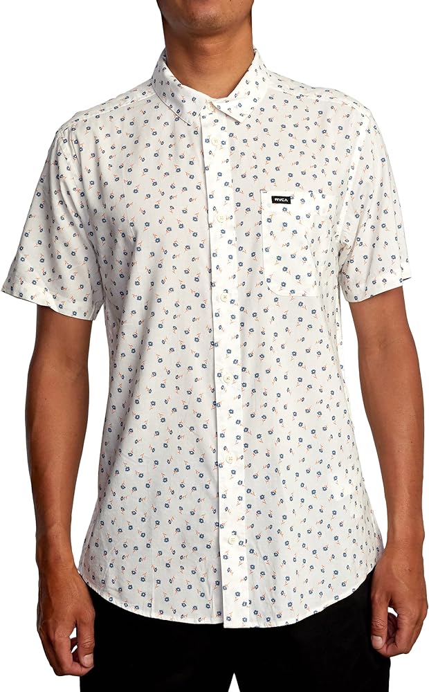 RVCA Men's Slim Fit Short Sleeve Stretch Woven Button Up Shirt