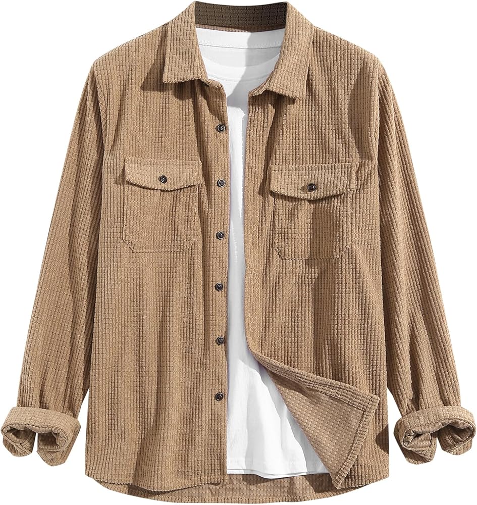 ZAFUL Mens Plaid Shirt,Long Sleeves,Classic Flannel Shirt Button Down Shirt Jacket Tops