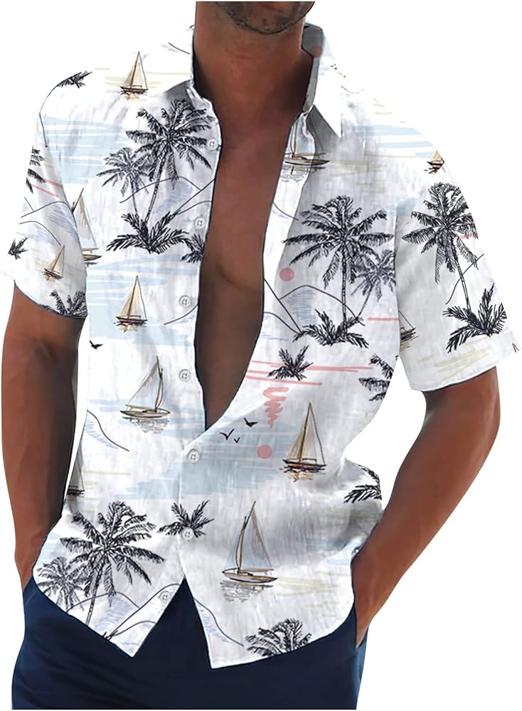 Men's Shirts Shirt for Men, Vintage Button Down Bowling Shirts Short Sleeve Summer Beach Shirt Shirts, M-4XL