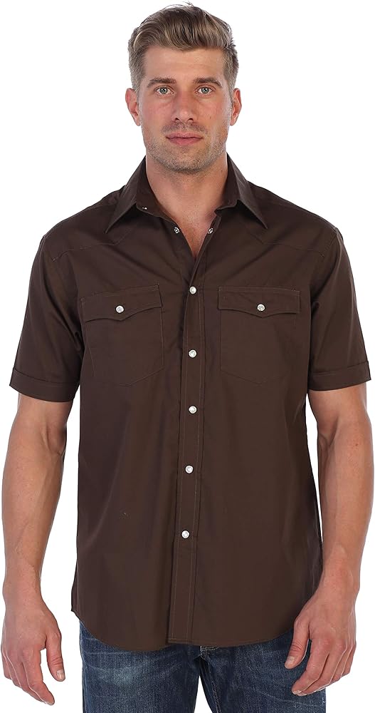 Gioberti Mens Casual Western Solid Short Sleeve Shirt with Pearl Snaps