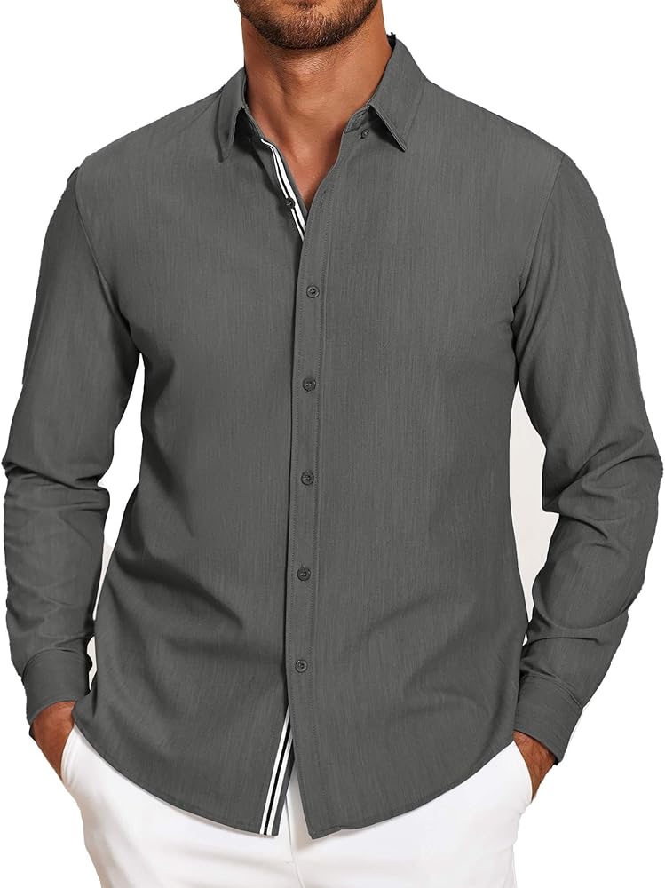 COOFANDY Men's Casual Shirts Big and Tall Long Sleeve Button Down Shirts for Men, Dark Grey, 4XL