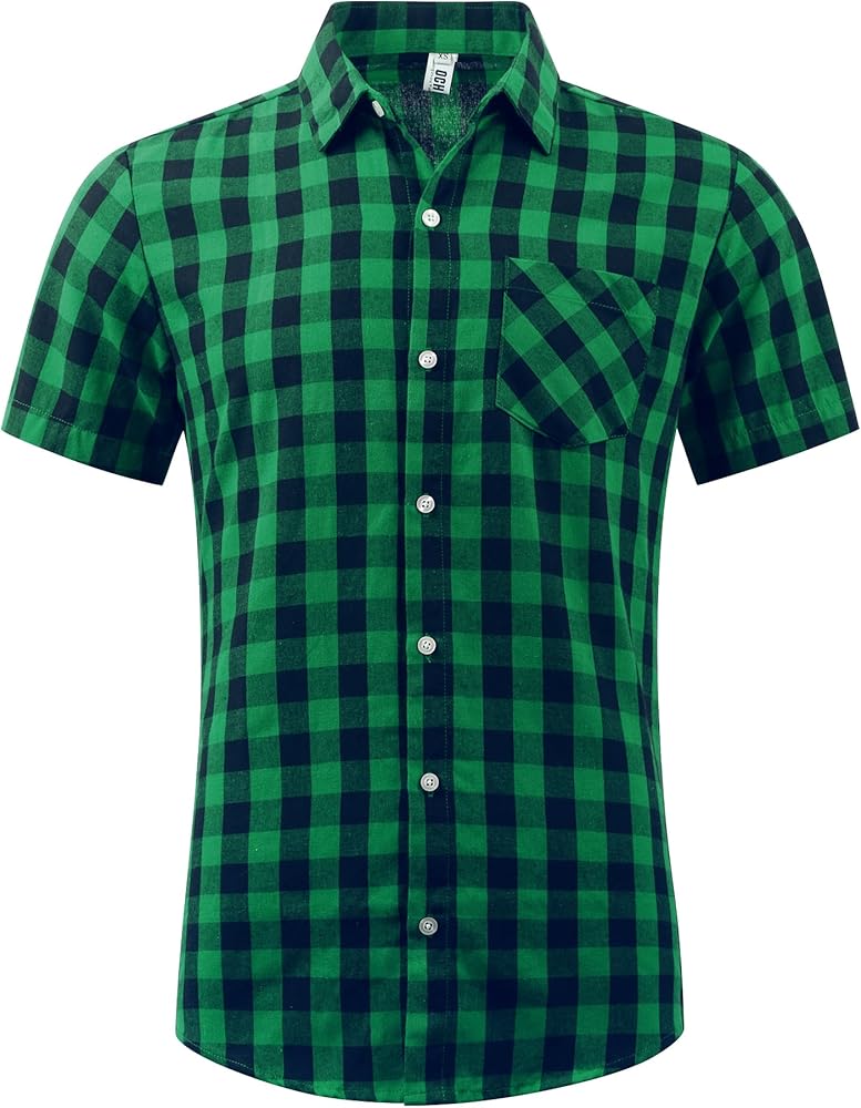 OCHENTA Mens Short Sleeve Button Down Plaid Shirts Lightweight Summer Casual Tops