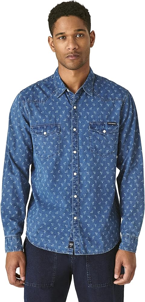 Lucky Brand Men's Long Sleeve Indigo Western Shirt