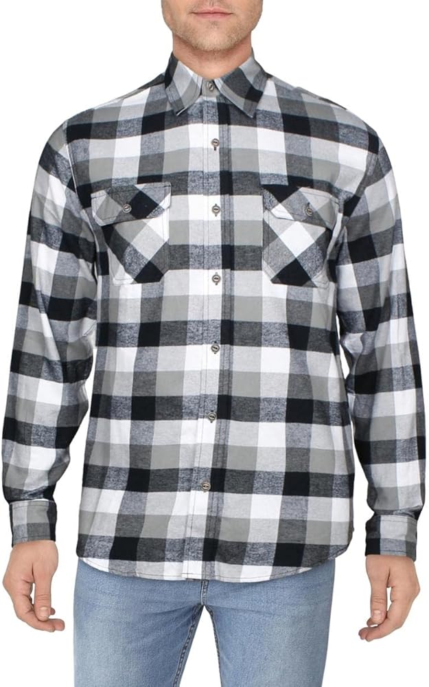 Weatherproof Vintage Men Flannel Long Sleeve Button Down Shirt with 2 Pockets