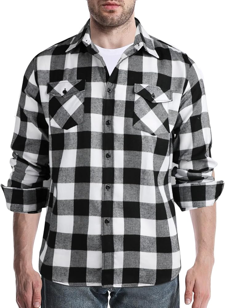 Sumolux Flannel Plaid Shirt for Men Long Sleeve Casual Regular Fit Button Down Shirts