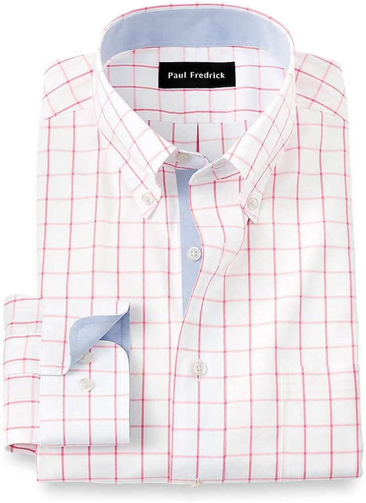 Paul Fredrick Men's Classic Fit Comfort Stretch Non-Iron Check Dress Shirt