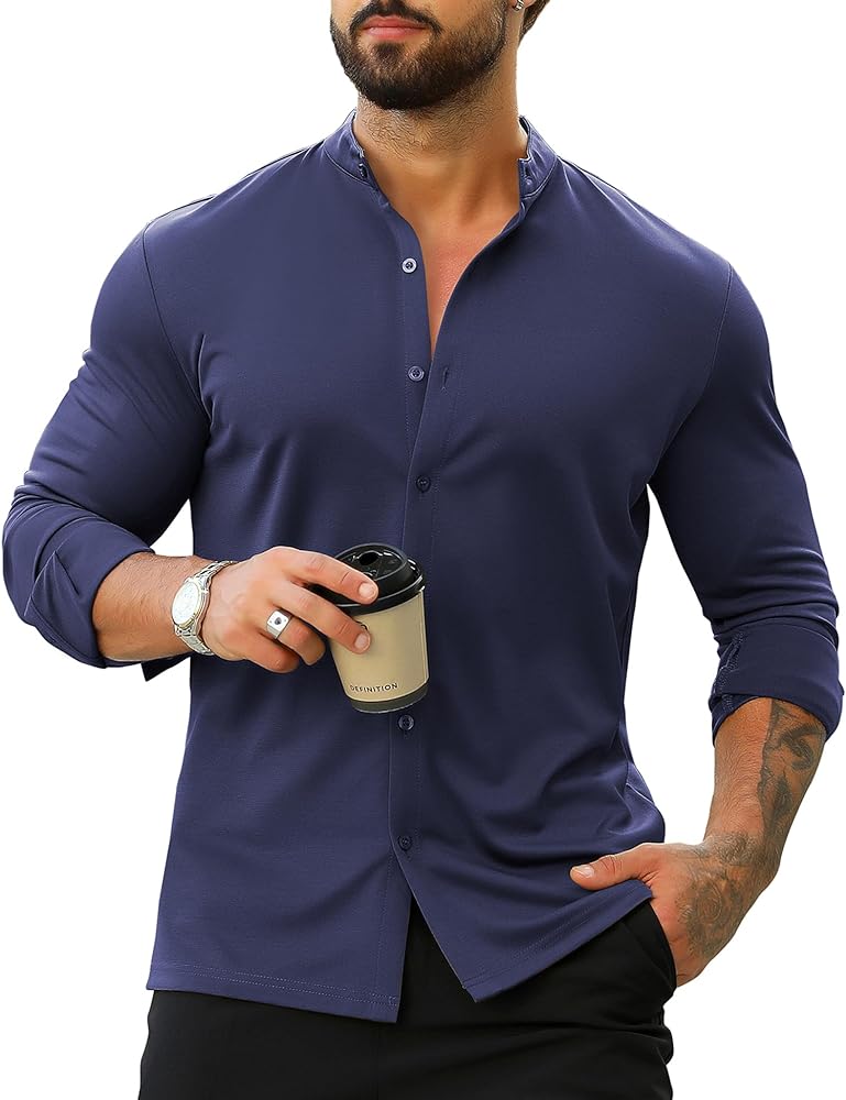 URRU Athletic Fit Dress Shirts for Men Casual Button Up Shirt Long Sleeve Wrinkle Free Dress Shirt