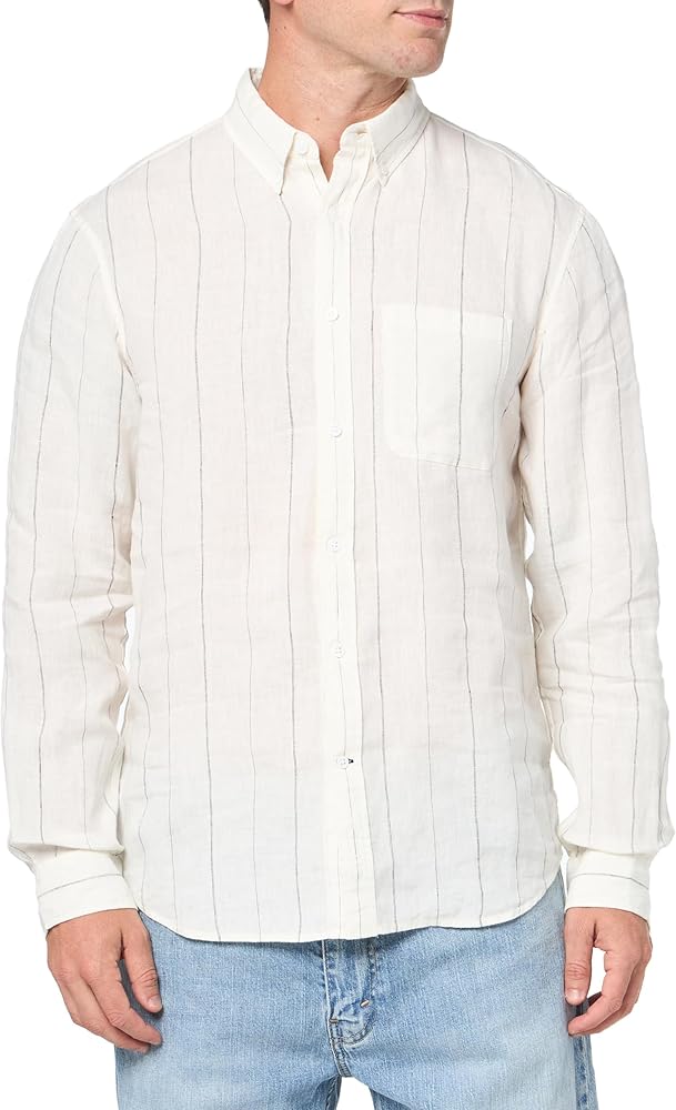 Club Monaco Men's Wide Stripe Linen Shirt